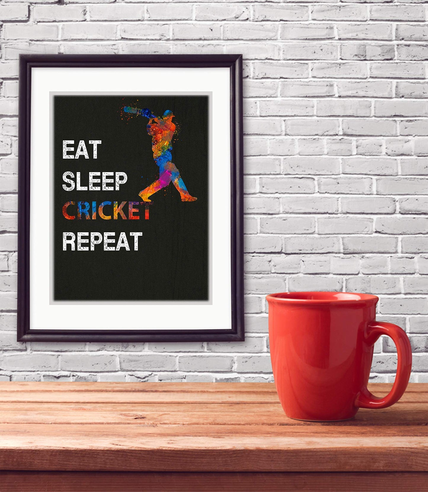 Eat Sleep Cricket Repeat Quote Wall Art, 11x14 inch Unframed Poster Print, Ideal for Cricket Players, Cricket Coach, Umpire and Fans