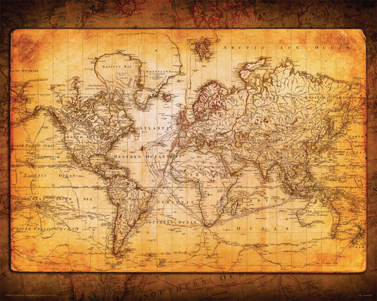 Culturenik World Map Antique Vintage Old Style Decorative Educational Poster Print, 16x20 Unframed
