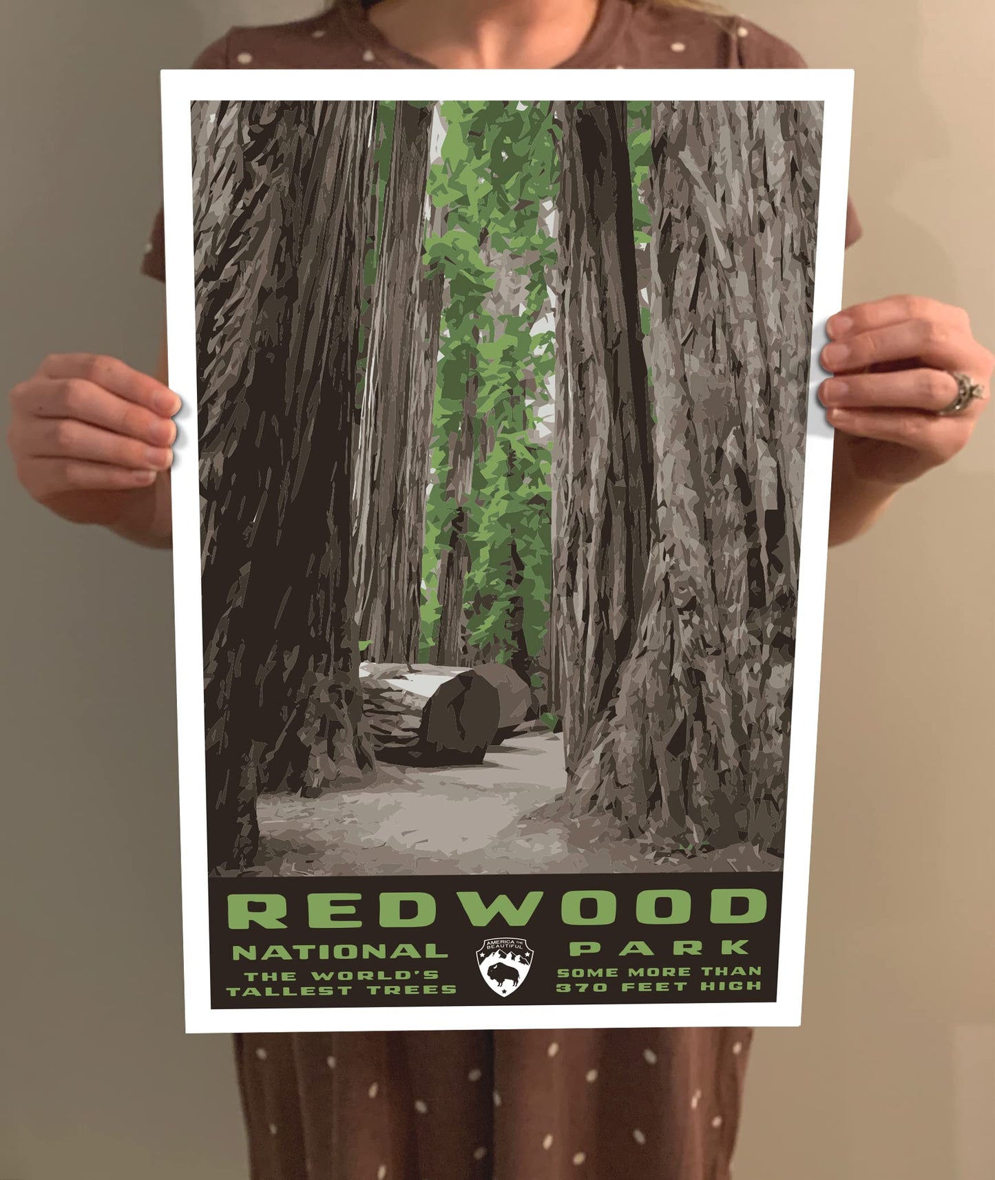 Redwood National Park Vintage-Style Travel Poster - 8x10-12x18-18x24-24x36 / 4x6 Postcard WPA Style Art Print Californiaa USA (8x10 Inch Poster)