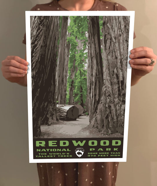 Redwood National Park Vintage-Style Travel Poster - 8x10-12x18-18x24-24x36 / 4x6 Postcard WPA Style Art Print Californiaa USA (8x10 Inch Poster)