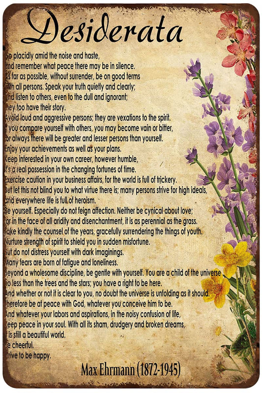 Mocozim Rustic Retro Metal Tin Sign Inspirational Poem Print Literary Poster Desiderata Art Motivational Wall Decor Inspirational Sign Vintage Home Poster 8x12inch