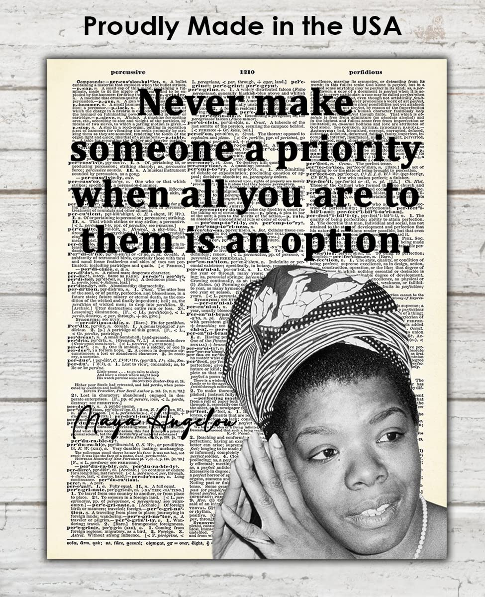 Inspirational Wall Art Poster "Never Make Someone a…", Maya Angelou 8x10 Dictionary, Motivational Wall Art & Positive Affirmations Wall Decor for Bedroom, Teen Girl, Boy & Office Decor for Men, Women
