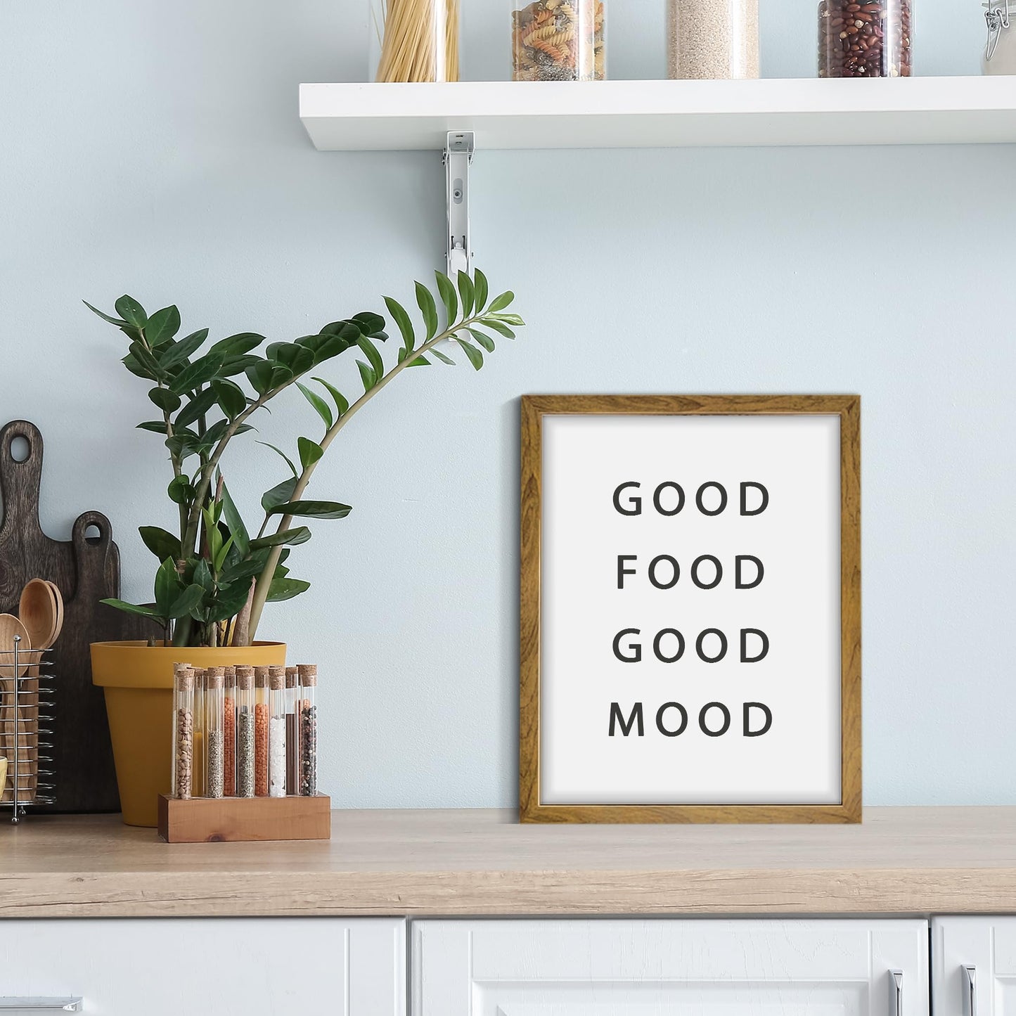 Good Food Good Mood Prints - Framed Kitchen Poster, Food Print Poster, Kitchen Decor, Kitchen Dining Room Decor, Funny Words Poster