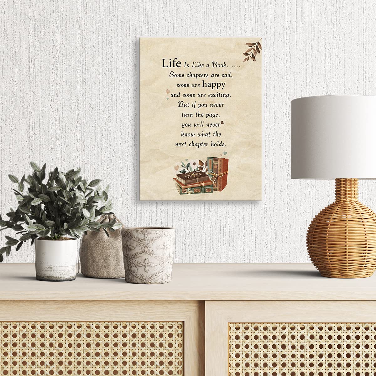 Inspirational Wall Art Decor Life is a Like a Book Quote Canvas Painting Framed Life Canvas Artwork Print Poster 12"x15" Decoration for Home Office Living Room