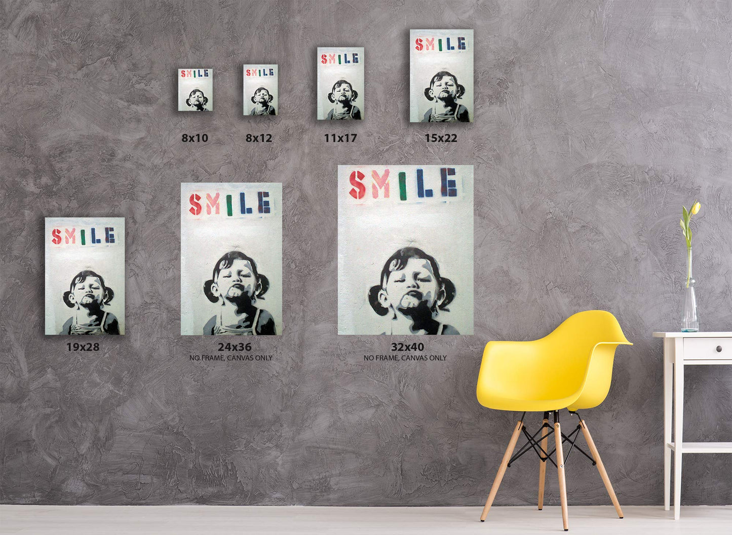 Banksy Street Artwork British Smile Little Girl Graffiti Art Banksy Canvas Wall Art Banksy Smile Girl Framed Art Banksy Girl Street Art 8" x 12"