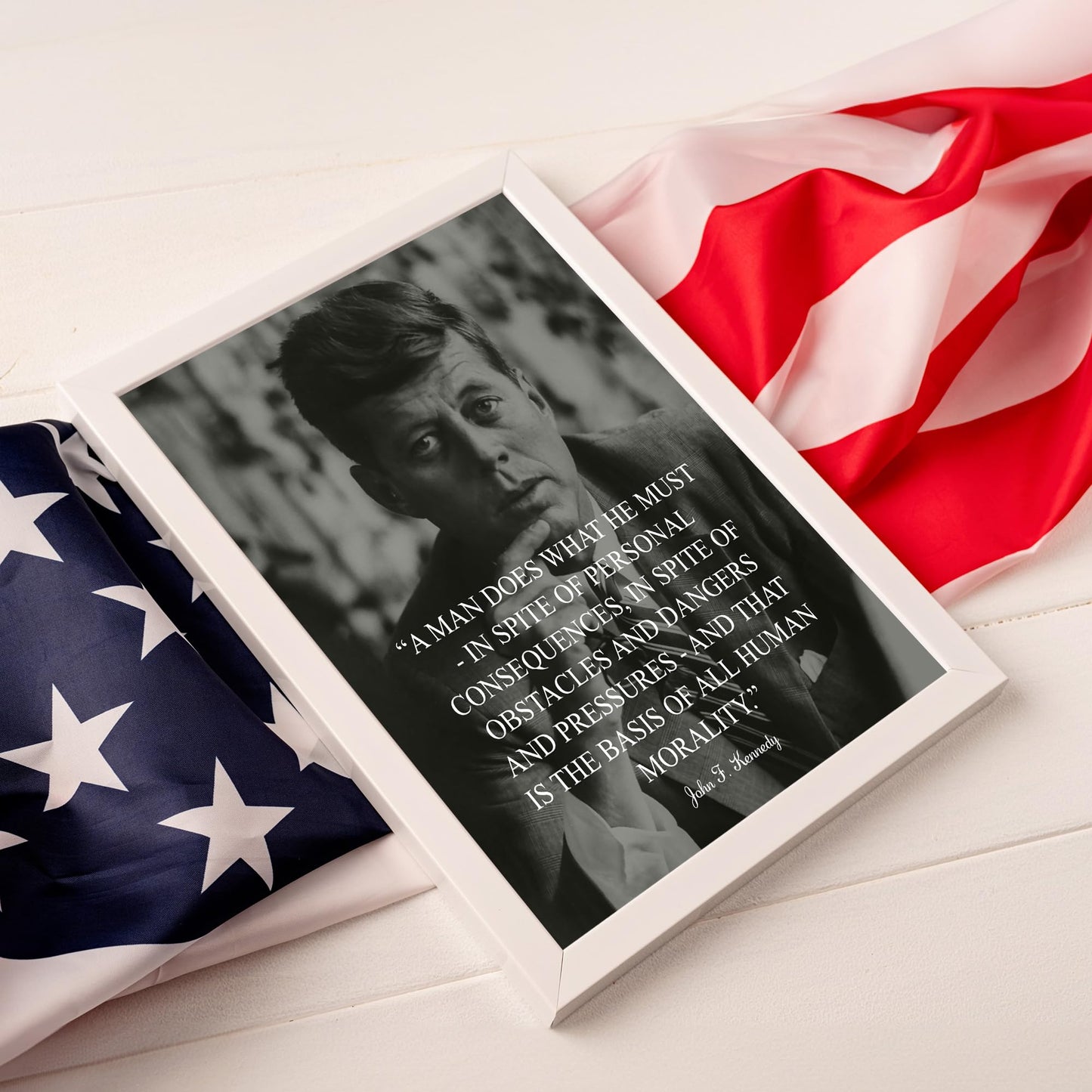 JFK Political Quotes Wall Art Decor - A Man Does What He Must, This Portrait JFK's Presidential Patriotic Wall Art Poster Print Is An Ideal Wall Art For Home, Office and School Decor Unframed - 8x10
