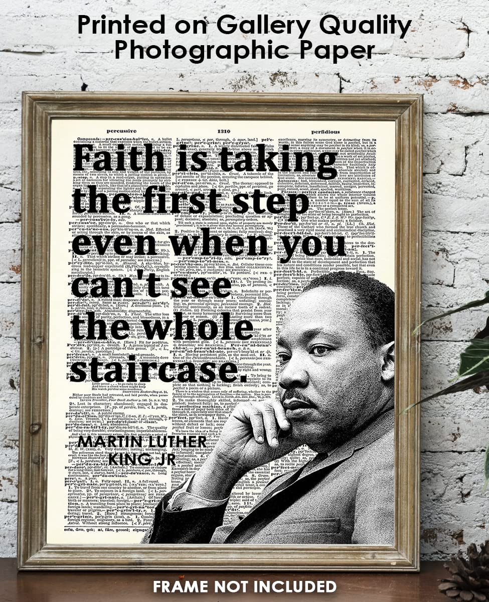 Inspirational Martin Luther King Poster "Faith… First Step" 8x10 Motivational Wall Art & Positive Affirmations Wall Decor for Bedroom Teen Girl Boy - MLK Quotes Decor & Office Decor for Men, Women