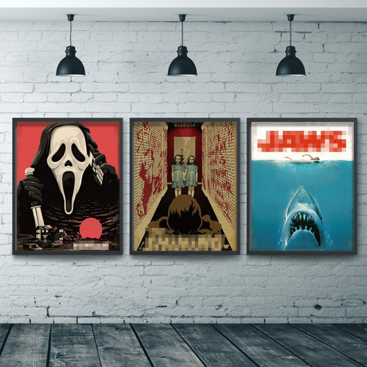 Eartim 9Pcs Horror Classic Movie Characters Poster Set, Vintage Movie Wall Art Prints Scary Movie Character Printing Poster for Halloween Party Haunted House Home Living Room Bedroom Office Wall Decor