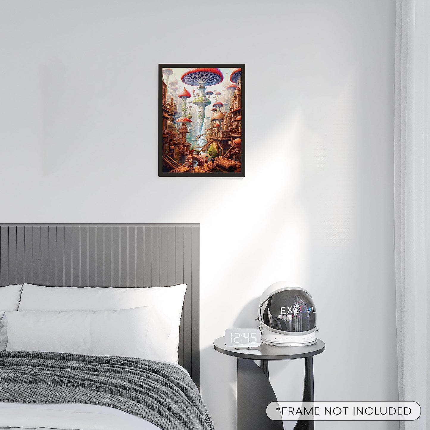 EXCOOL CLUB Fairy Tale Mushroom Decor Aesthetic Pictures - 12x16 Trippy Mushroom Poster, Psychedelic Room Decor, Magic Hippie Wall Art Fantasy Mushrooms City Prints for Bedroom (UNFRAMED)