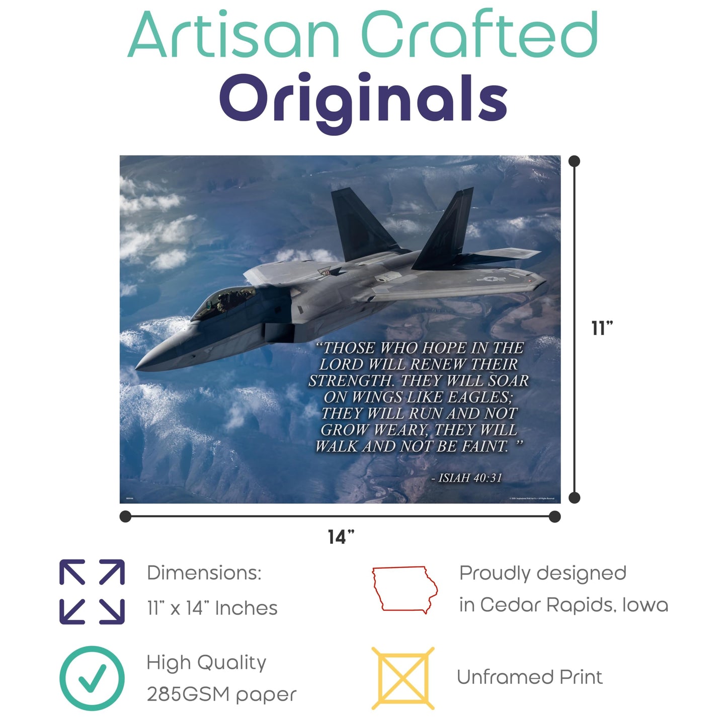 Inspirational Wall Art Co. - Bible Verse - Veteran Air Force Jet Aircraft Sky Infantry Religious Motivational Players Quotes Posters - Print Home Gift Bedroom Decor - 11X14 inches