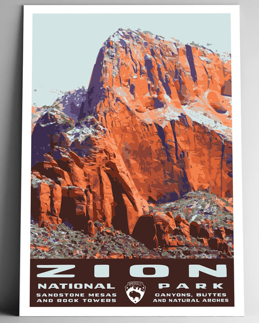 Zion National Park Vintage-Style Travel Poster - 8x10-12x18-18x24-24x36 / 4x6 Postcard WPA Style Art Print Utah USA Angel's Landing (4x6 Inch Postcard)
