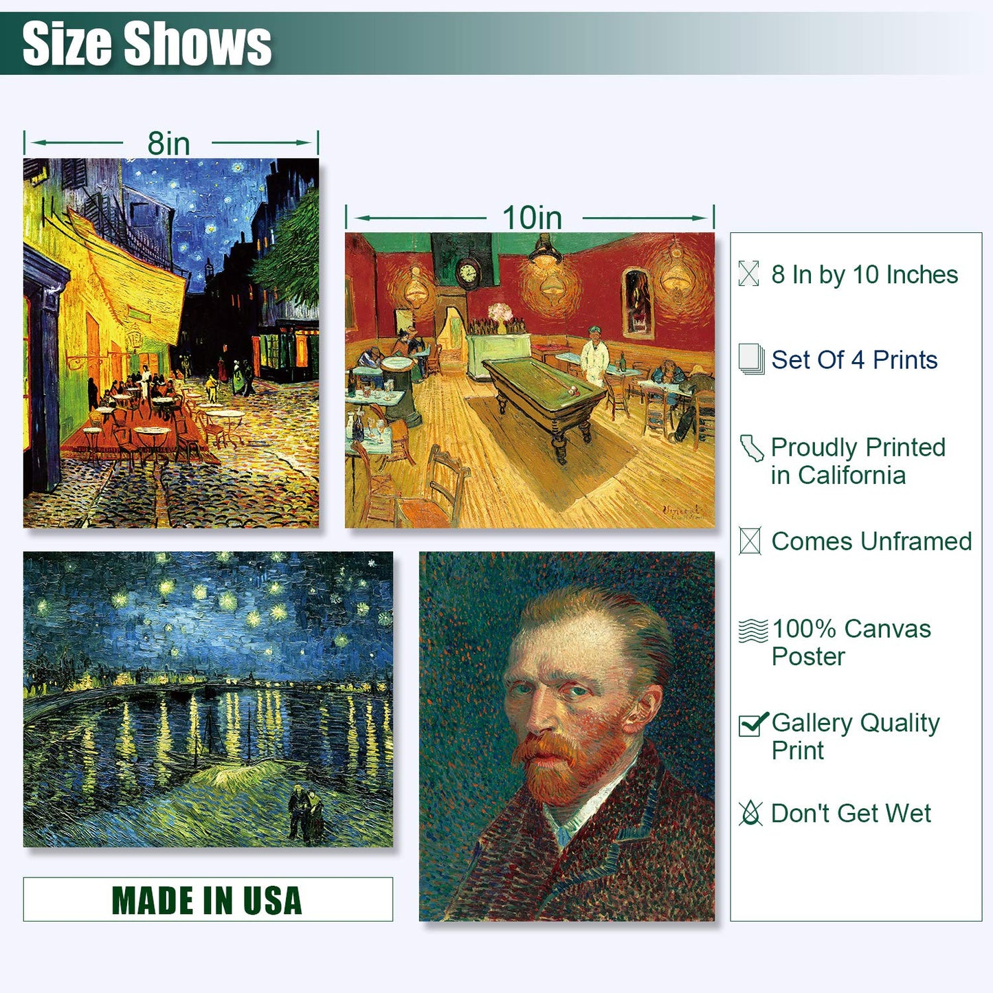 YASEN Van Gogh Canvas Wall Art Posters And Prints Of Famous Painting Abstract Wall Art Prints Unframed Art 8x10 Vincent Van Gogh Poster Artwork (4 Pack B)