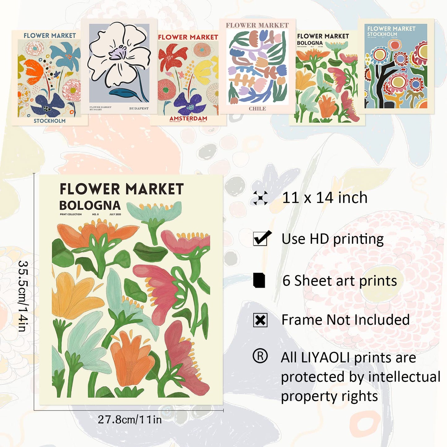 Flower Market Posters for Room Aesthetic Vintage Art Prints 11 X 14 Inch Set of 6 Posters for Room Aesthetic 90S Matisse Wall Art Posters & Prints for Girls Bedroom Office Aesthetic