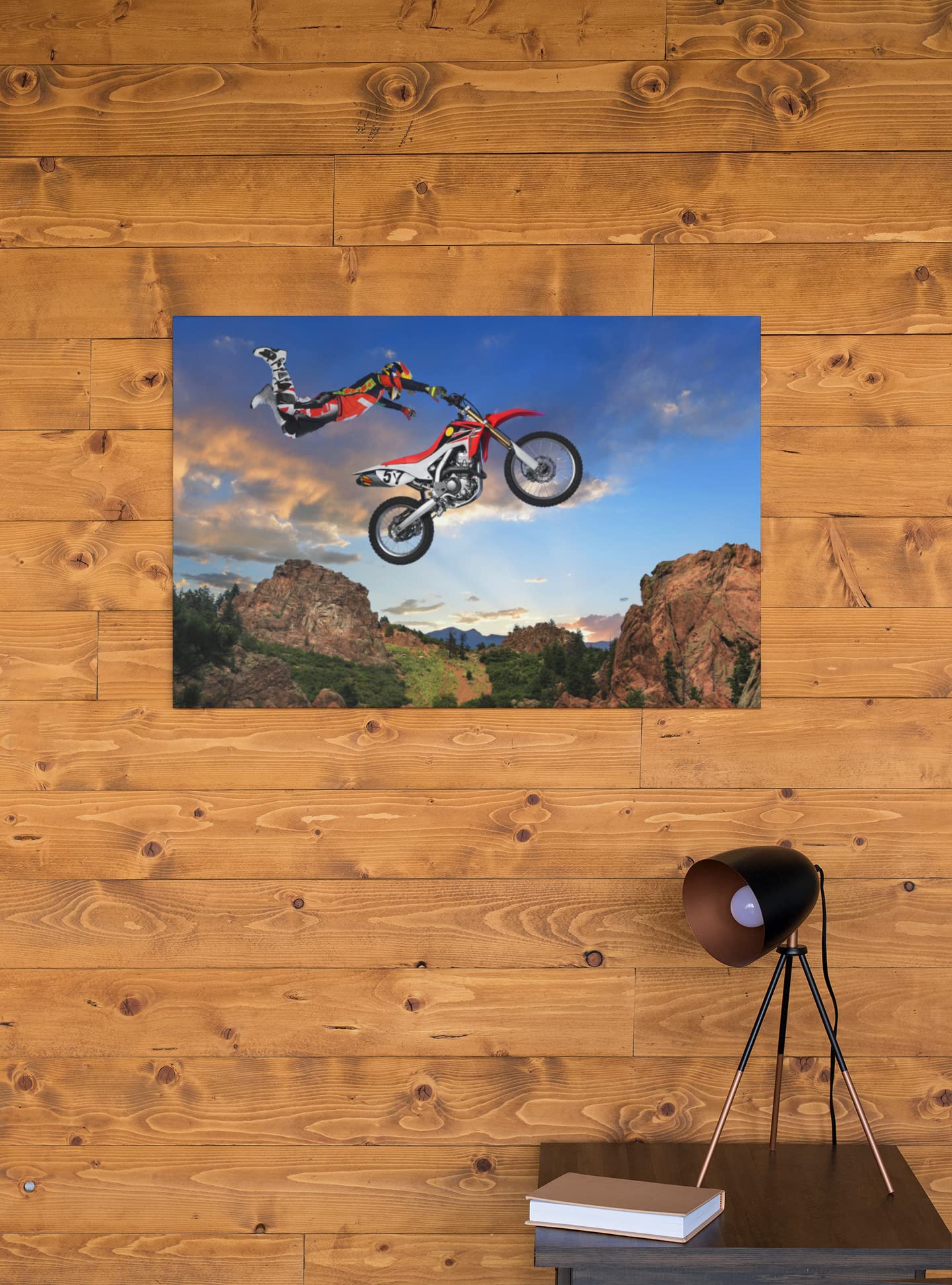 Motocross Rider Freestyle Stunt Modern Decor for Room Bedroom Man Cave Playroom Dirt Bike Poster for Teens and Boy Room Decor Extreme Sports Wall Art Men Gift Cool Wall Decor Art Print Poster 18x12
