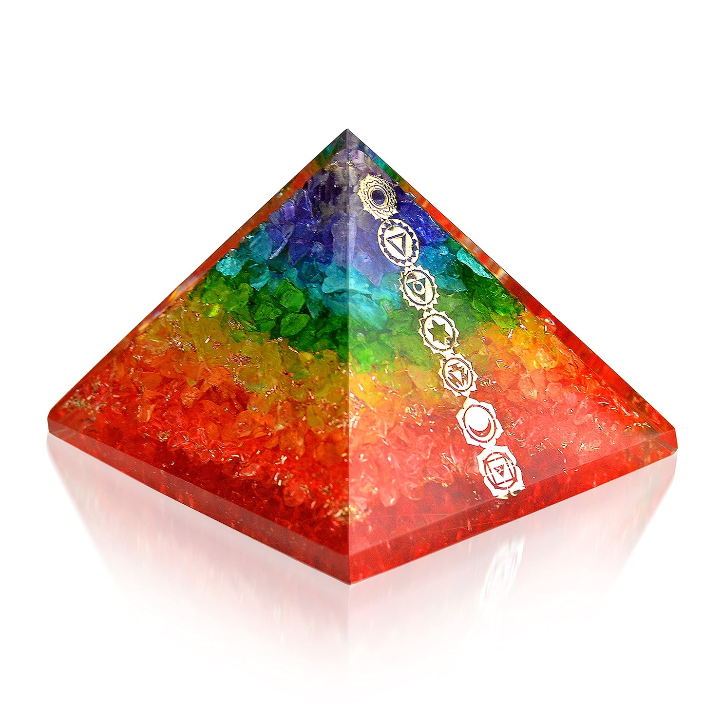 Orgone Pyramid Chakra Layer Energy Generator Meditation Pyramid - Orgonite Chakra Balancing Healing Pyramid With Chakra Copper Symbol