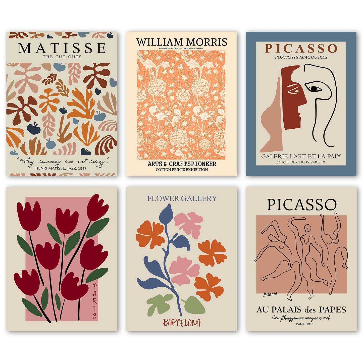 InSimSea Vintage Abstract Wall Art Decor for Living Room, Flower Posters for College Dorm Room Decor Aesthetic, Matisse Picasso Famouse Painting Posters (8"X10" Unframed)