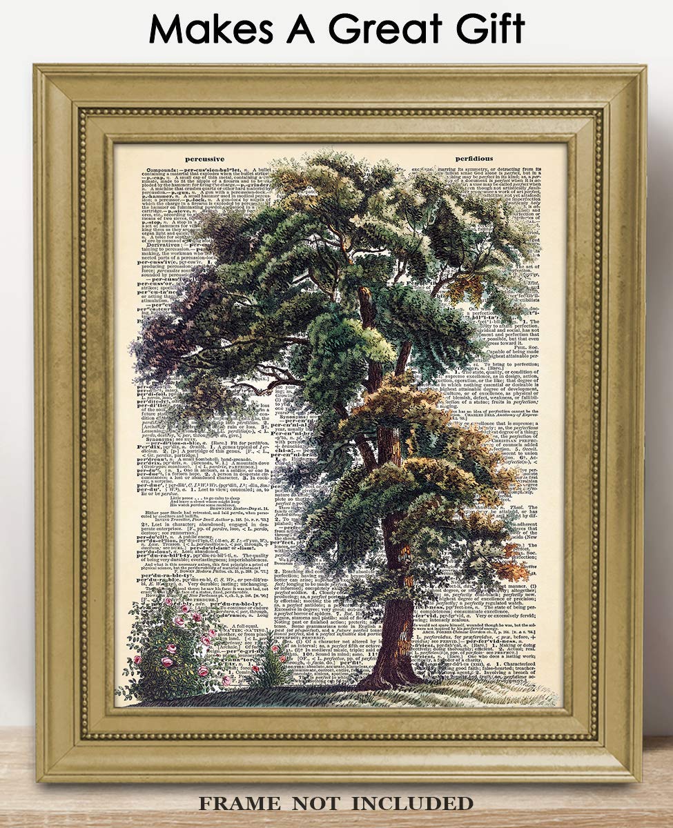 Vintage Tree Dictionary Wall Art Print: 8x10 Unframed Wall Poster for Home, Office, Dorm, Bedroom, Studio & Man Cave Room Decor - Chic Home Decor & Creative Housewarming Gift Idea