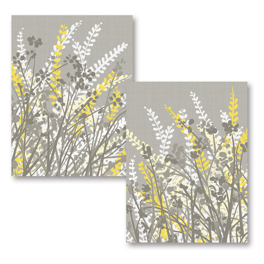 2 Grey, White and Yellow Floral Meadow Print Set; 2-11x14" Unframed Paper Posters