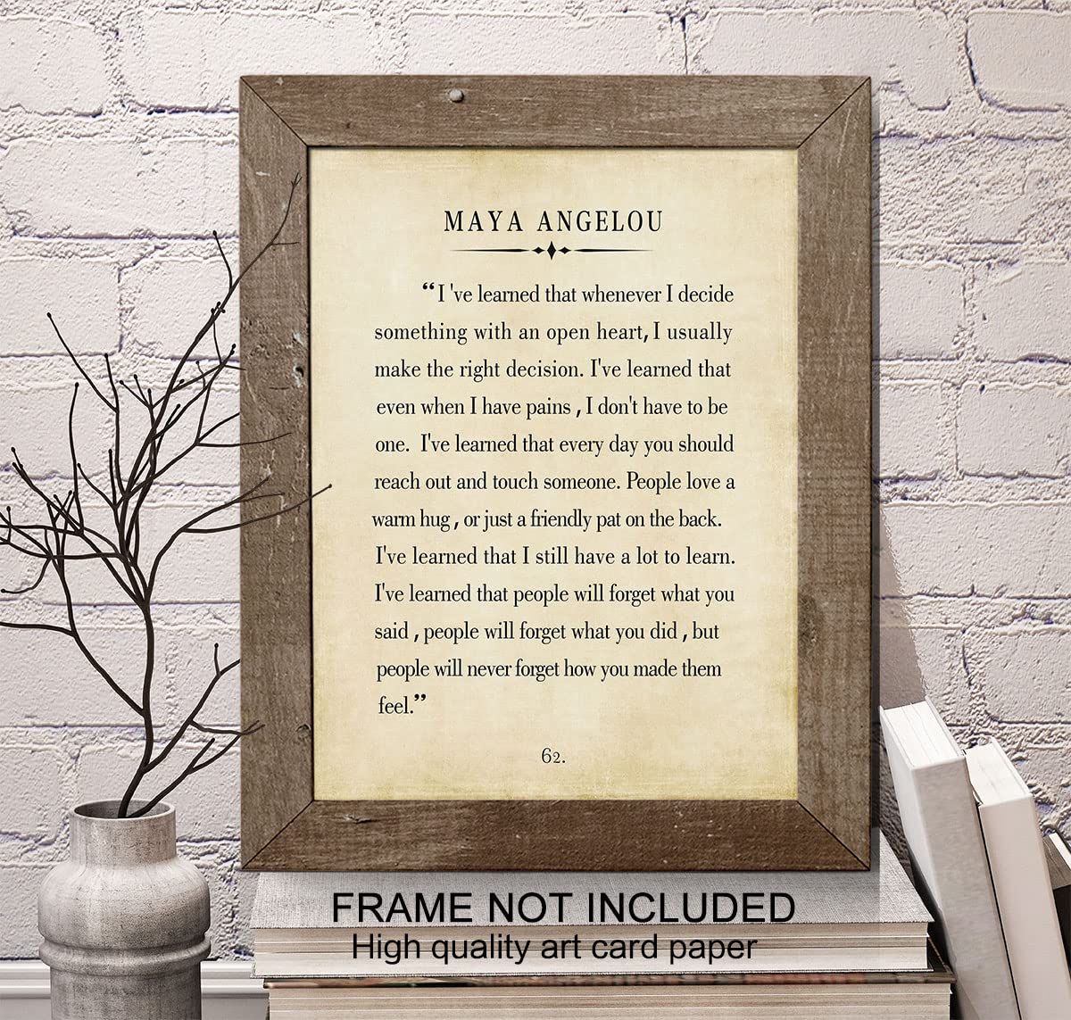 Maya Angelou Quotes Wall Art - Motivational Office Wall Art - 8x10" Book Quotes Wall Decor for Classrooms, Home, Libraries, Vintage Book Posters Quotes Prints