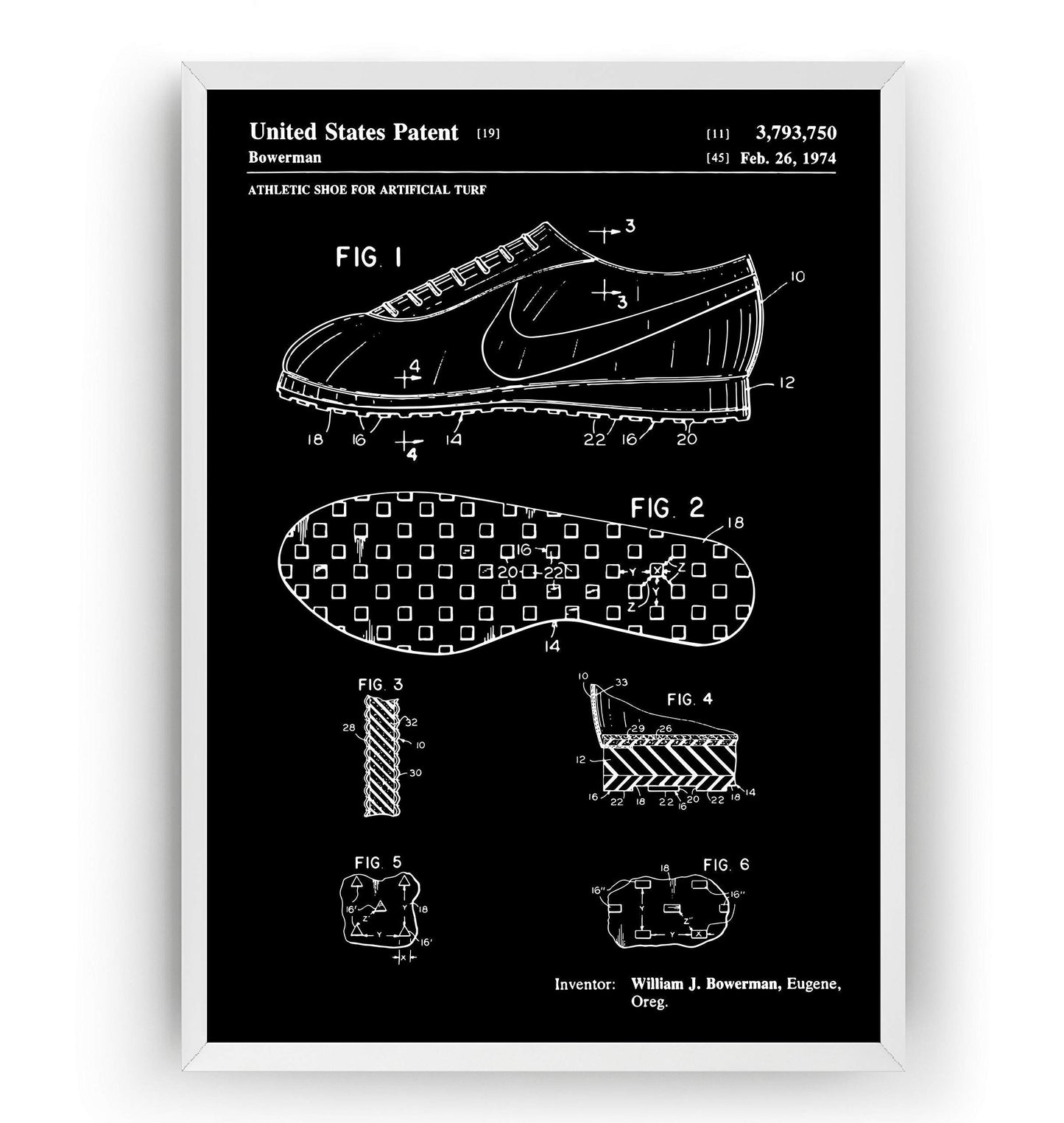 Magic Posters Athletic Shoe 1974 Patent Print - Track And Field Running Poster Giclee Art Wall Decor Vintage Blueprint Gift - Frame Not Included
