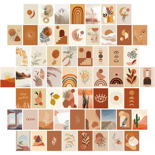 Outus Wall Collage Print Kit Wall Aesthetic Pictures Boho Aesthetic Photo 60 Pieces Boho Style Cards Photo Wall Collection Poster Warm Color Aesthetic Collage Dorm Bedroom Decor for Girls Teens Women