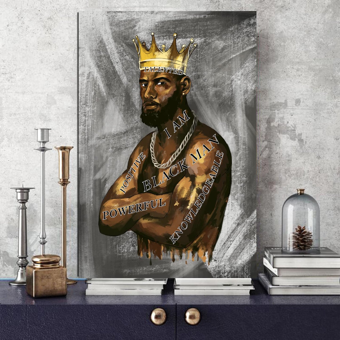 Black Man Poster Wall Art African American Man Portrait Room Decor Black King Inspirational Poster Canvas Prints 16X24 inch
