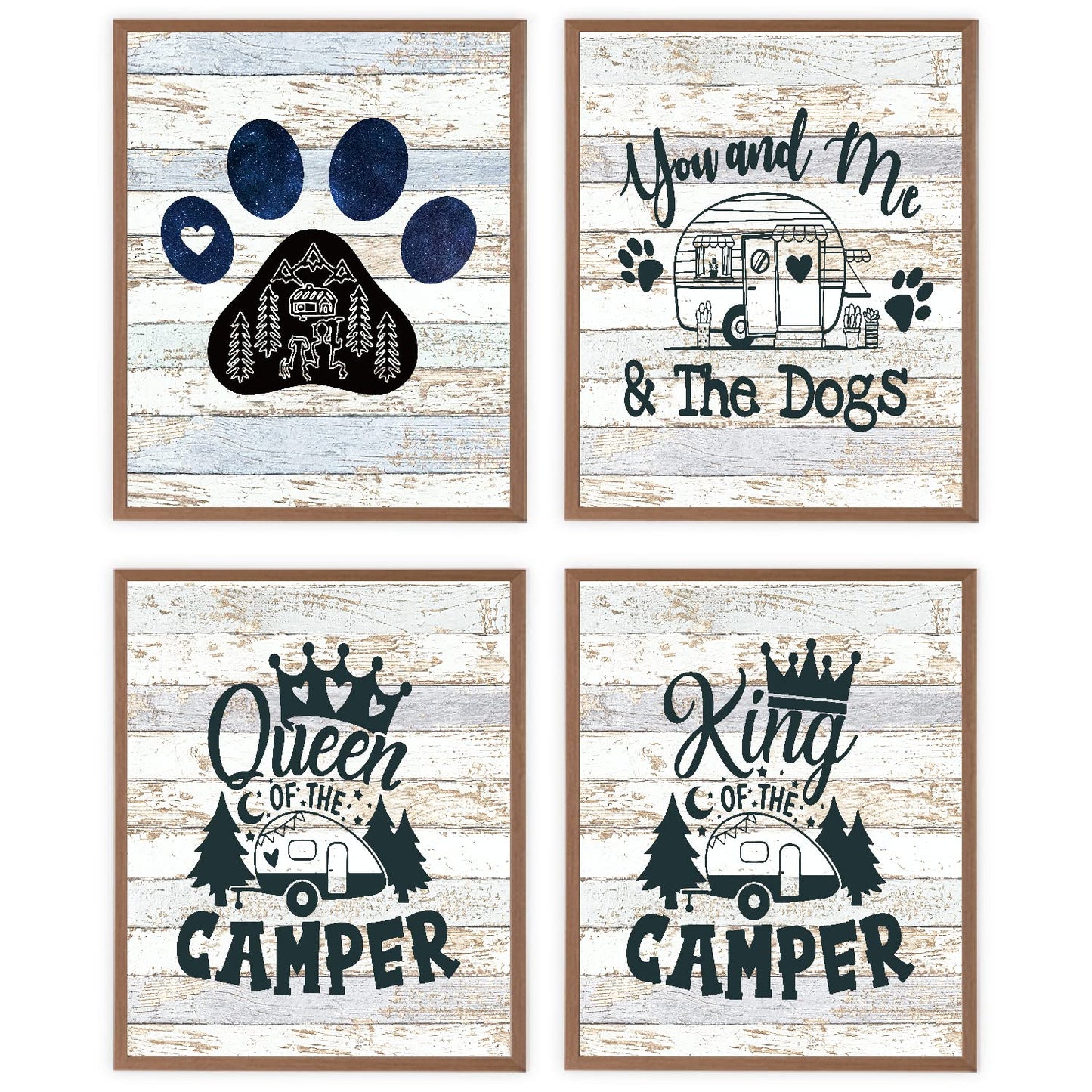 VNWEK You and Me and Th Dogs Funny Camping Queen and King Wall Art Poster Prints Unframed 8”x10”Set Of 4,Farmhouse Camping Decorations for Camper RV Home,Campers Camping Lovers Gifts,Dog Lovers Gift