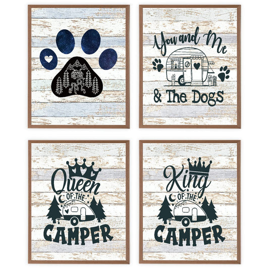VNWEK You and Me and Th Dogs Funny Camping Queen and King Wall Art Poster Prints Unframed 8”x10”Set Of 4,Farmhouse Camping Decorations for Camper RV Home,Campers Camping Lovers Gifts,Dog Lovers Gift