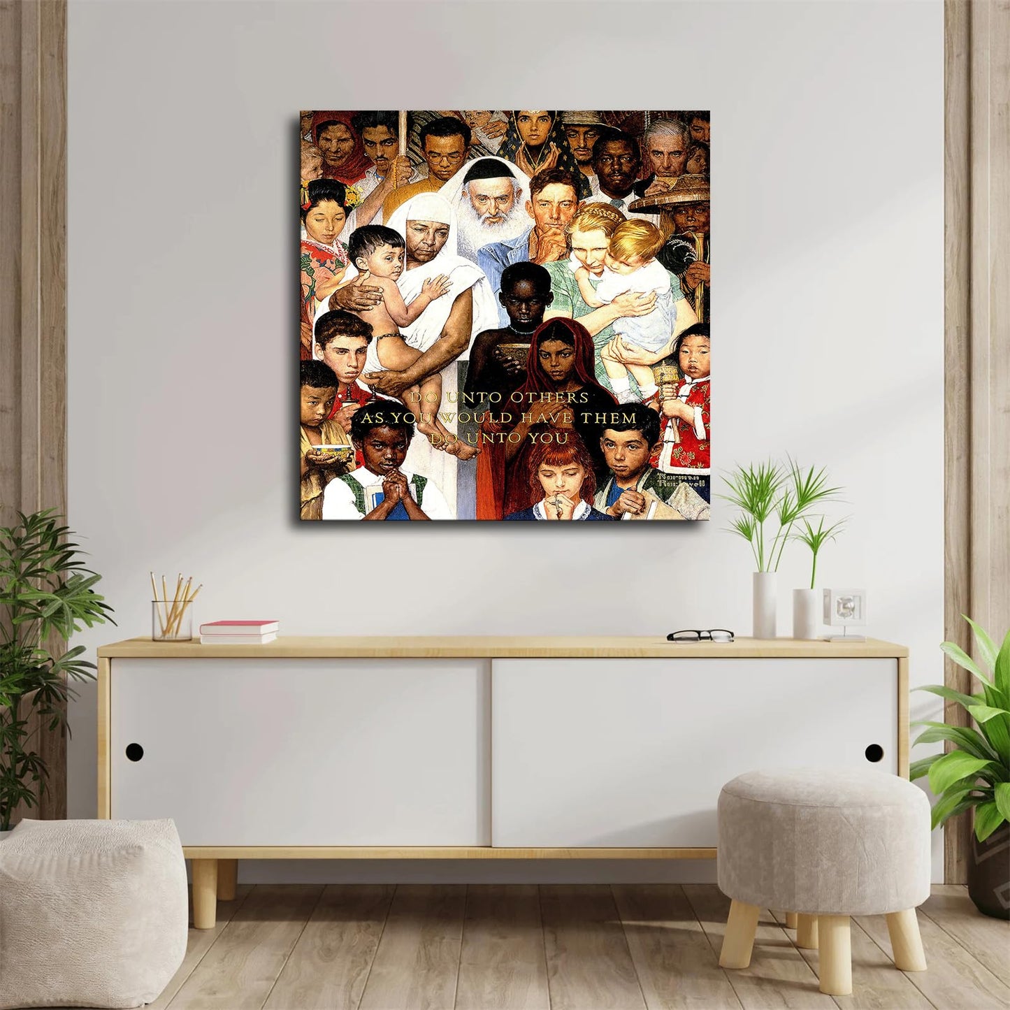 EsaSam Norman Rockwell Print Poster Do Unto Others Poster People of All Races & Faiths, Pictured Together Canvas Painting Wall Art Poster for Bedroom Living Room Decor (No Framed,08×08inch)