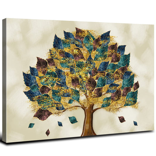 Tree of Life Wall Art Rustic Tree Wall Decor Nature Leaf Pictures Canvas Prints for Living Room Bedroom Bathroom Colorful Abstract Minimalist Paintings Simple Life Poster Office Home Decoration 12x16”