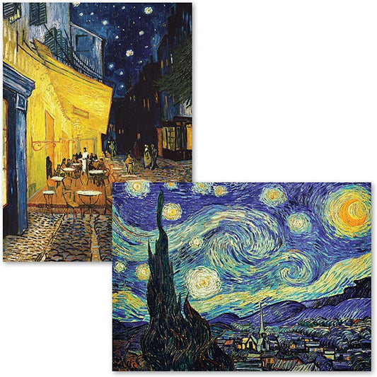 2 Pack - The Starry Night & Cafe Terrace at Night - Vincent Van Gogh Posters - Fine Art Prints (Laminated, 18" x 24")