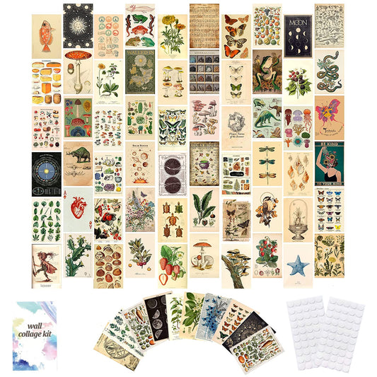 70 PCS Wall Collage Kit Vintage Aesthetic Pictures, Mini Botanical Room Aesthetic Poster, 4 x 6 inch wall decoration art poster image printing, Vintage Botanical Art Prints for Teen Room Décor.