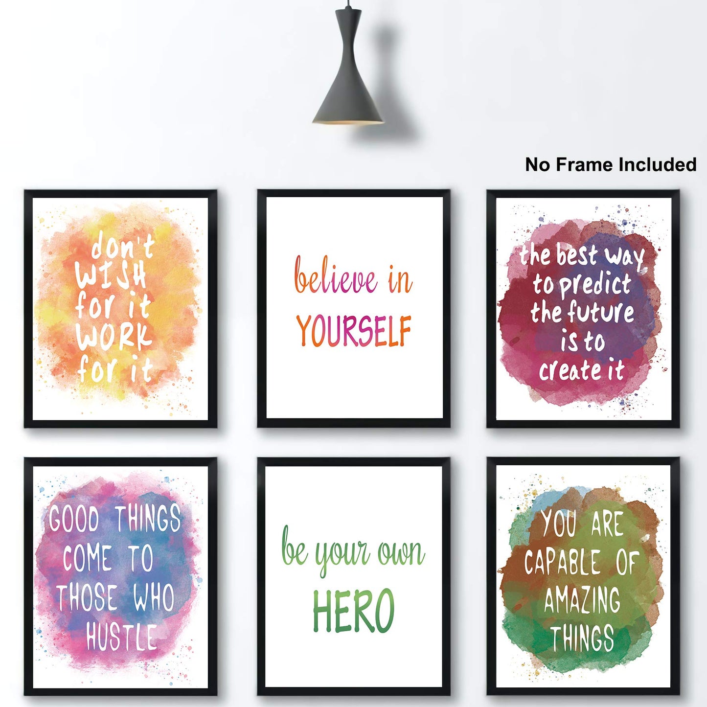 KAIRNE Watercolor Inspirational Quote Art Print,Colorful Motivational Words & Saying Wall Poster Painting,Set Of 6(8"X10",Unframed) Phrases Canvas Wall Art For Classroom Office Home Decor