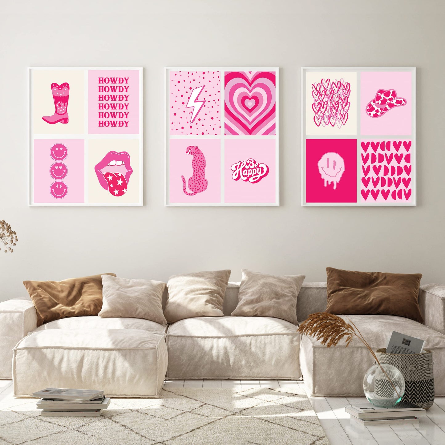 Woonkit 12 set Preppy Room Decor Aesthetic, Hot Pink Stuff, College Dorm Room Decor, Trendy Cute Bedroom Home Office Living Room Posters, Teen Girl Wall Art Prints, Wall Collage Kit, Preppy Hot Pink