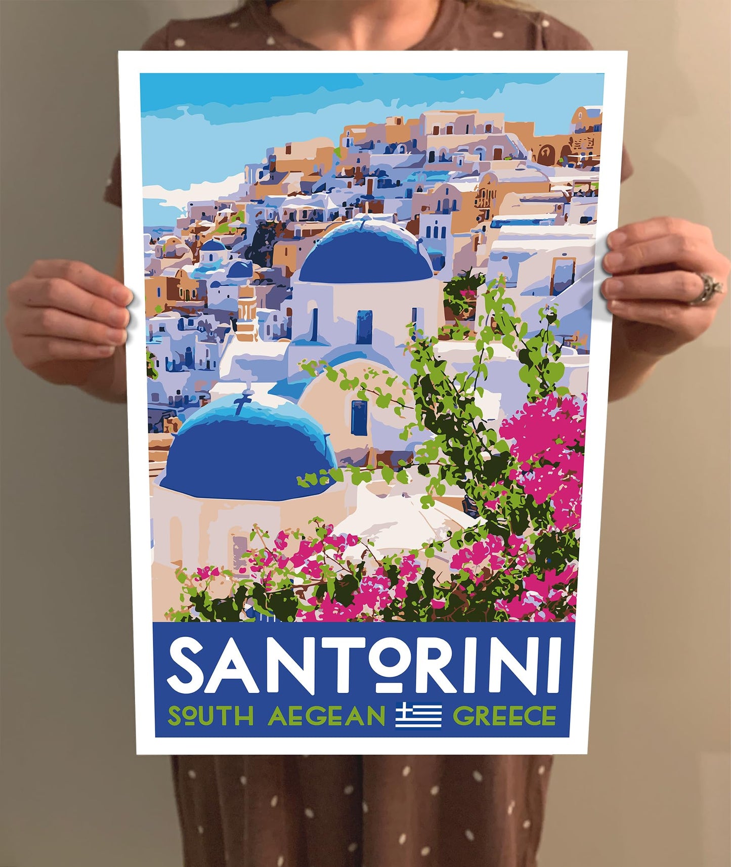 GO SEE DESIGN Santorini Vintage-Style Travel Poster - 8x10-12x18-18x24-24x36 / 4x6 Postcard WPA Style Art Print Greek Islands South Aegean Greece (8x10 Inch Poster)