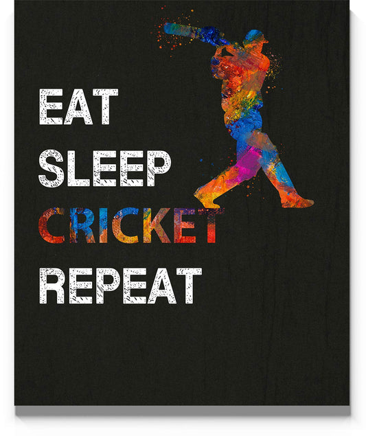 Eat Sleep Cricket Repeat Quote Wall Art, 11x14 inch Unframed Poster Print, Ideal for Cricket Players, Cricket Coach, Umpire and Fans
