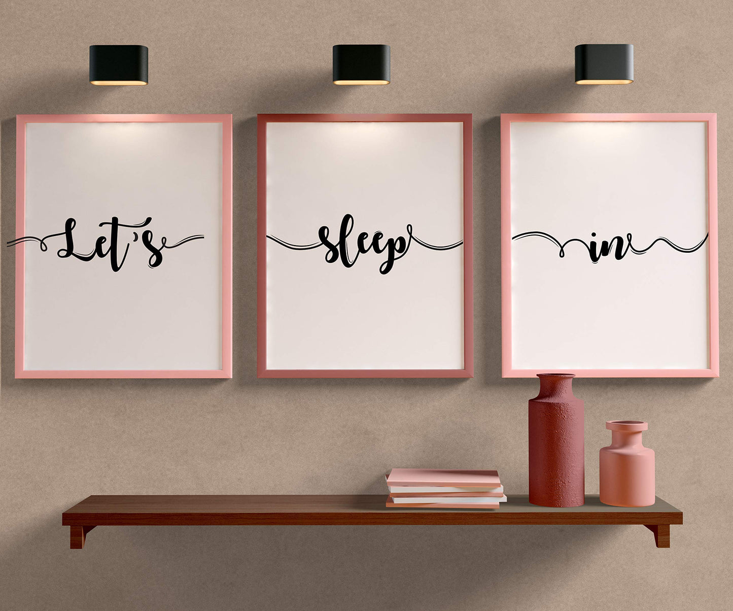 Let's Sleep In Room Decor Cute Wall Decor - Art Set of 3 Prints - Unframed 8x10 - Bedroom Home Decor Poster - Minimalist Living Room Decoration