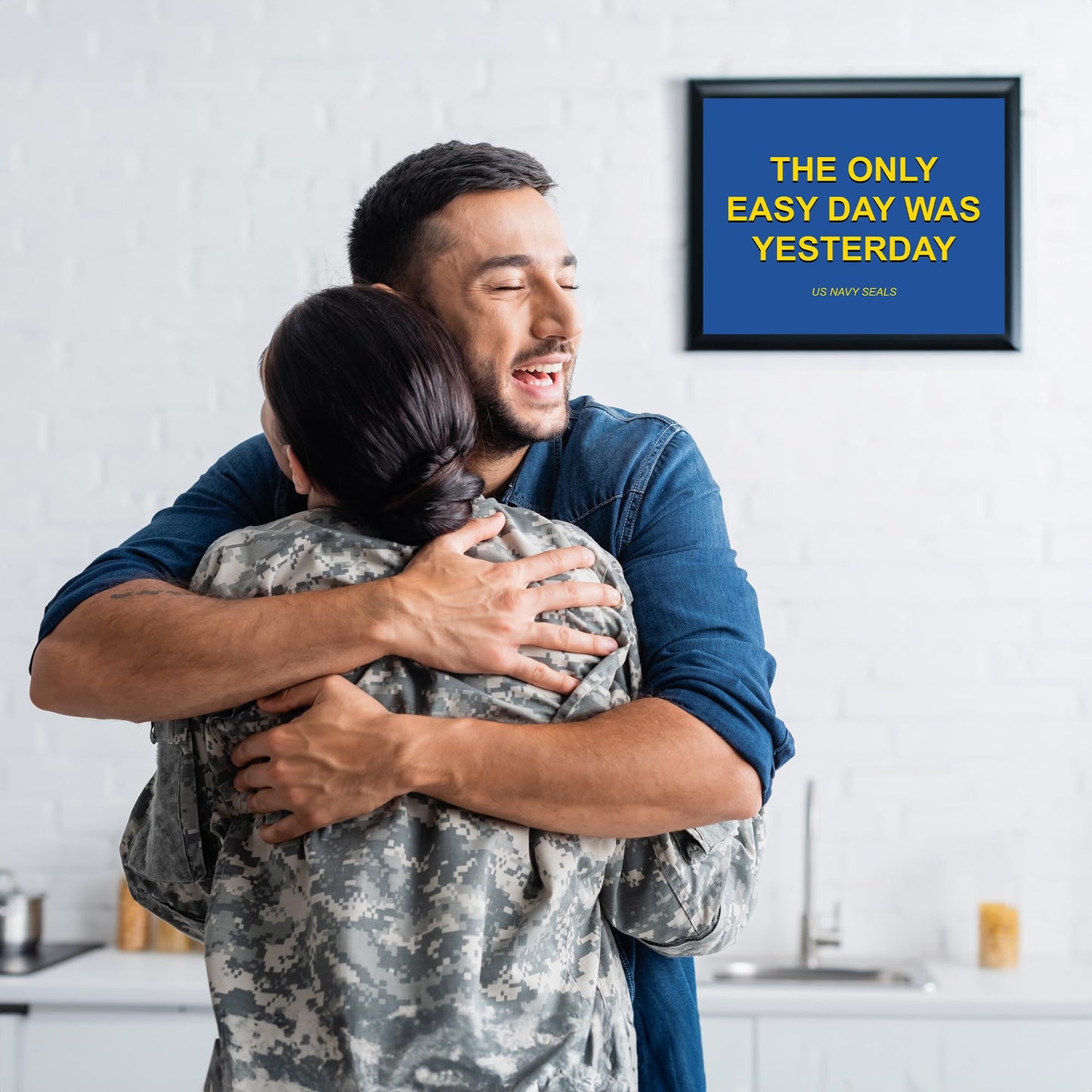 The Only Easy Day Was Yesterday - Patriotic Wall Art Poster, This Navy Seals Wall Decor Is An Ideal Inspirational Art For Home Decor, Bedroom Decor, Man Cave Room Decor or 4th Of July, Unframed - 10x8