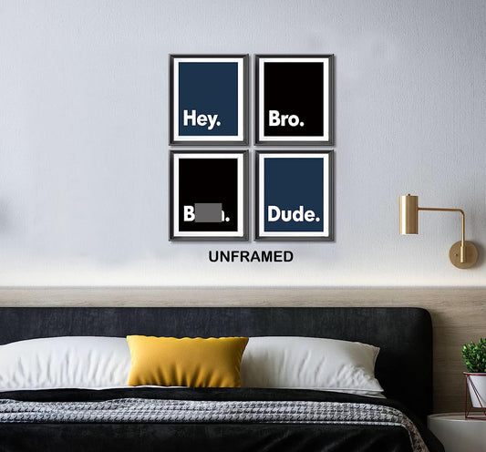 AEHIE Hey Bro Dude Minimalist Typography Art Poster Prints for Home Boys Bedroom College Dorm Decor,Modern Boys Room Decorations Prints Wall Art Unframed 4pcs 8x10inches,Gift for Gamer Boys Teens Men