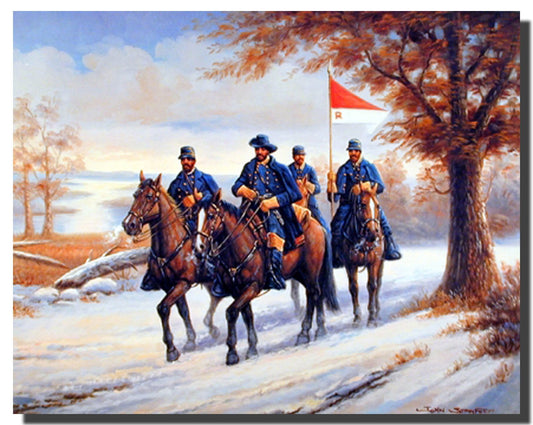 Western Wall Decor Civil War Blue Soldier on Horses Country Art Print Poster (16x20)