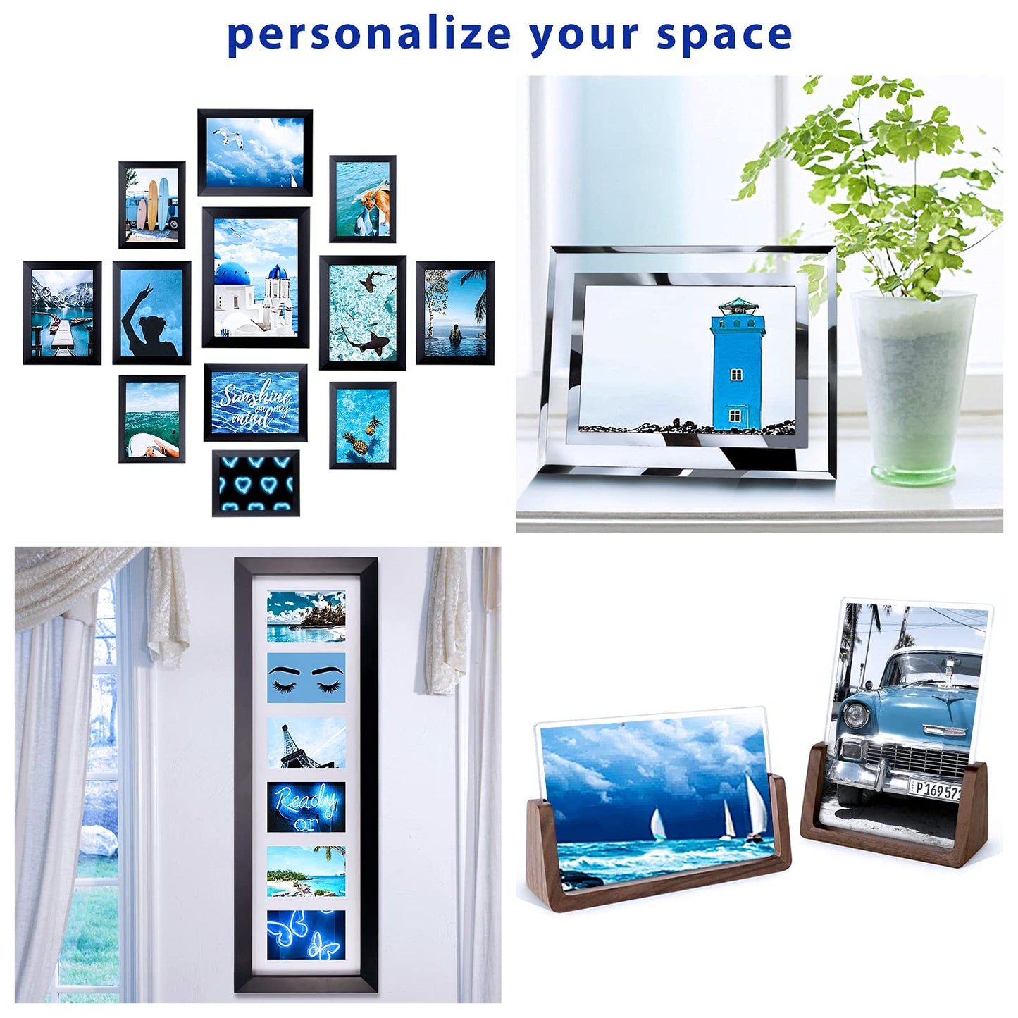 vfaejll Blue Wall Collage Kit Aesthetic Pictures 50 Set 4x6 Inch Art Photos Collage Kit for Teen Girls and Women Summer Beach Wall Prints Kit VSCO Posters for Bedroom Trendy Neon Collage Kit for Wall