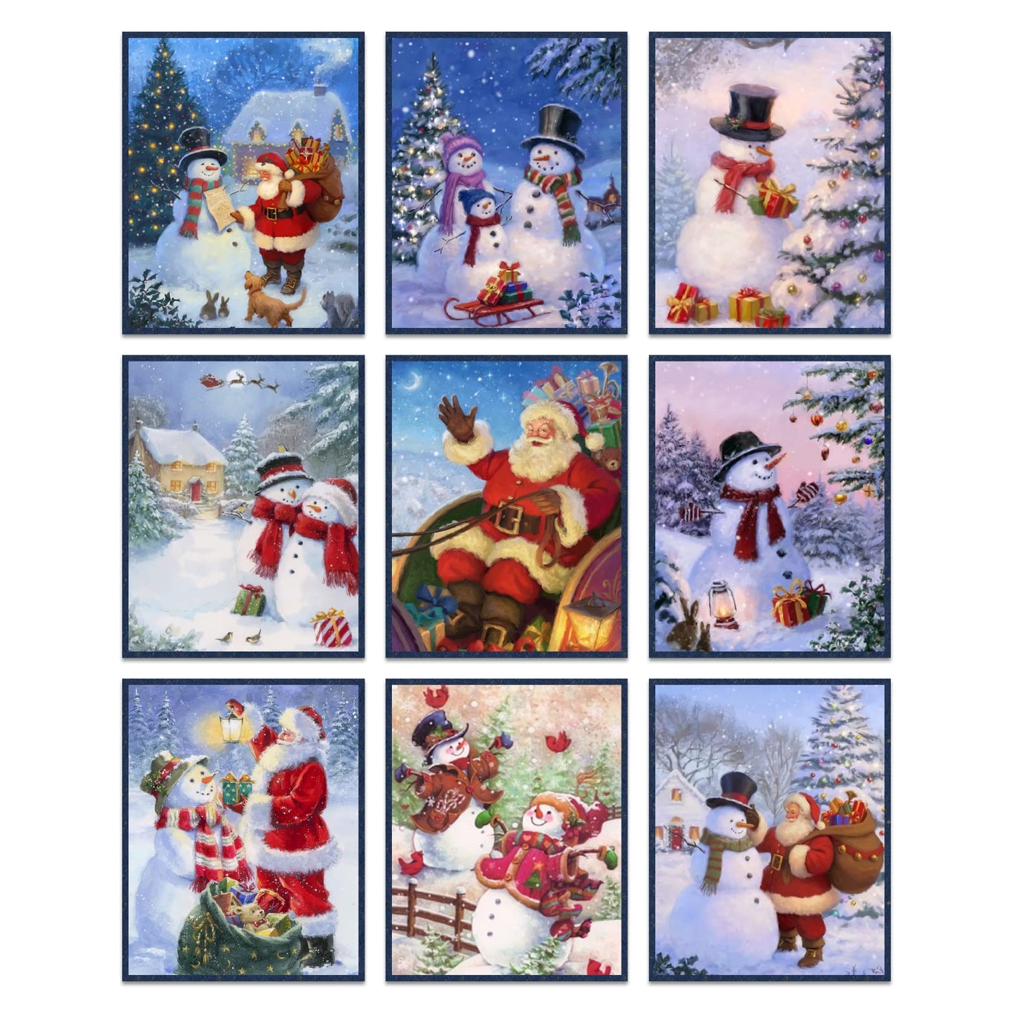 INFUNLY Set of 9 Merry Christmas Wall Art Print Santa Claus Wall Art Pictures UNFRAMED Winter Snowman Canvas Painting Posters 8X10 for Merry Christmas New Year Living Room Home Wall Decor