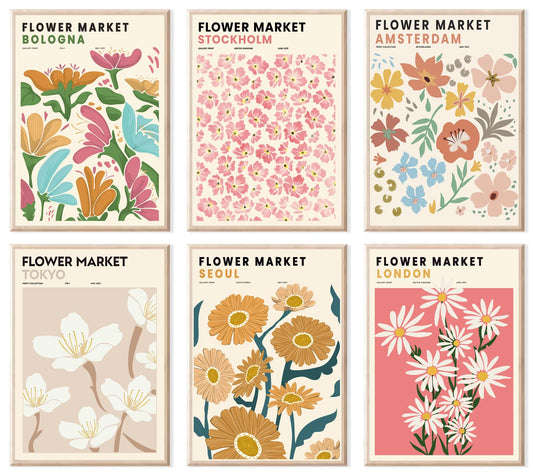 Flower Market Posters, Minimalist Flower Market Wall Art Prints, Danish Pastel Room Decor Aesthetic, Vintage Matisse Posters & Flower Pictures Wall Decor,Gallery,Unframed 8"x10"