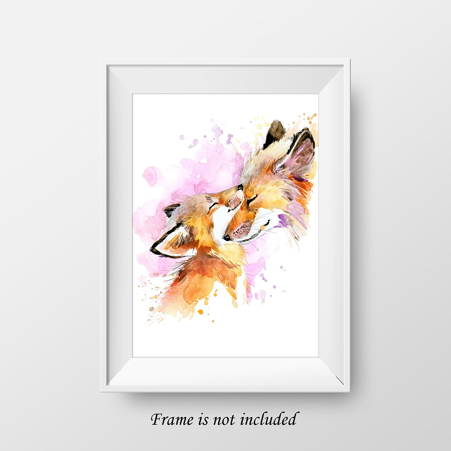 7Dots Art. Mom and baby. Watercolor Art Print, poster 8"x10" on Fine Art thick Watercolor paper for childrens kids room, bedroom, bathroom. Wall art decor with Animals for boys, girls. (Foxes)
