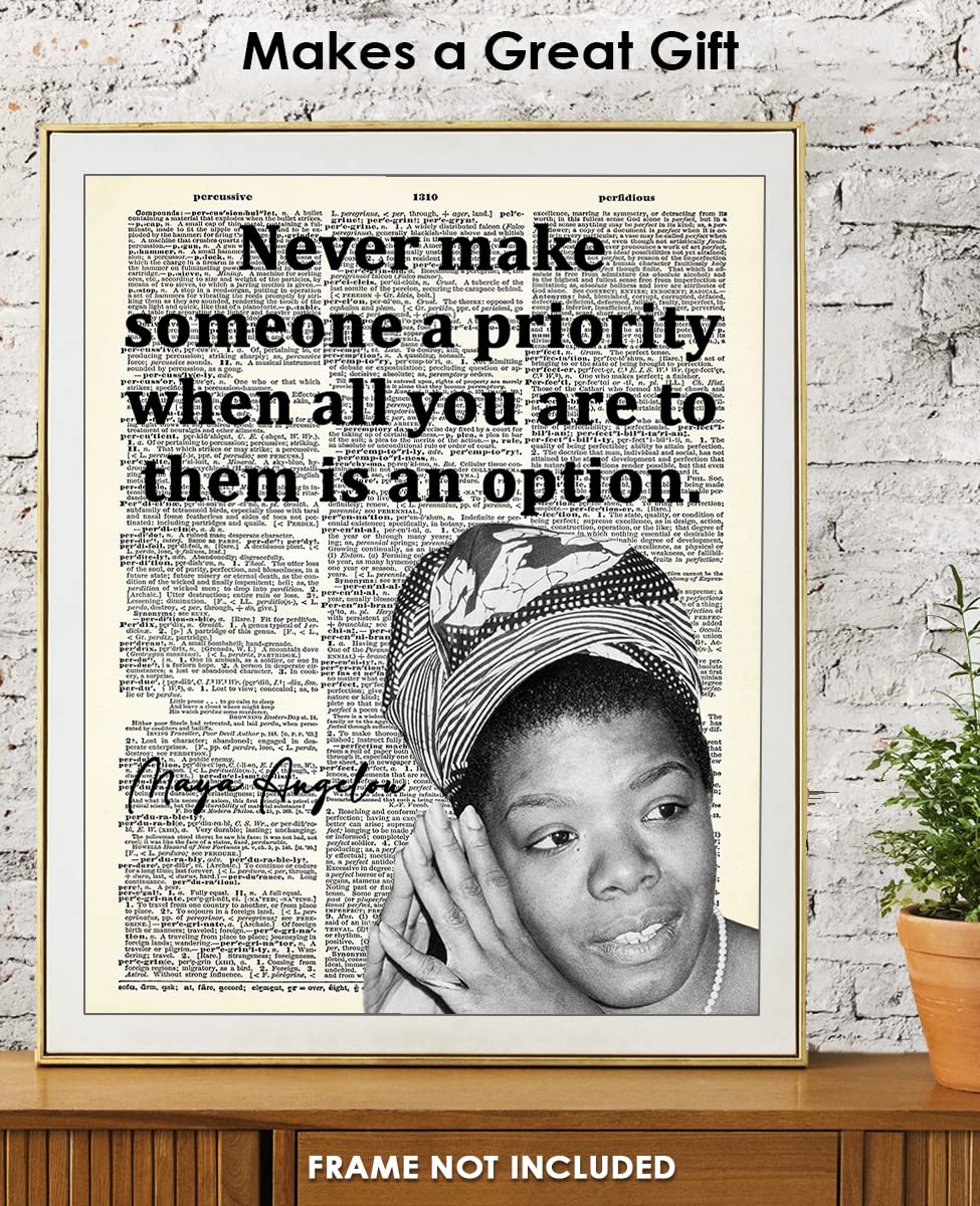 Inspirational Wall Art Poster "Never Make Someone a…", Maya Angelou 8x10 Dictionary, Motivational Wall Art & Positive Affirmations Wall Decor for Bedroom, Teen Girl, Boy & Office Decor for Men, Women