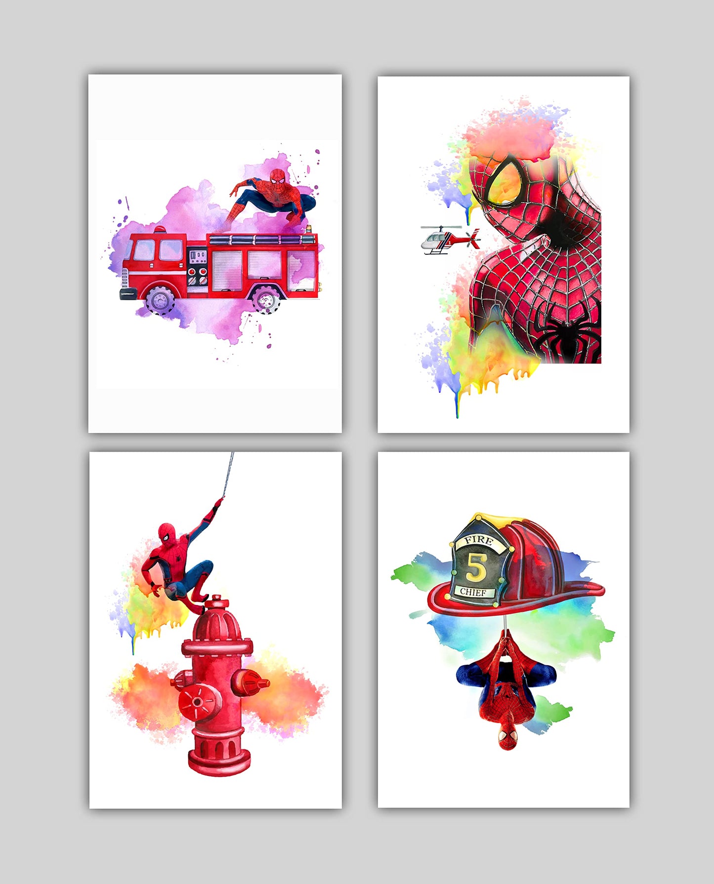 OzWood Crafts- Spiderman Wall Decor Poster Prints, Set of 4 FRAMELESS (8''x10''), Superhero room decor for boys, Spiderman Posters for Boys Room, Spiderman Wall Art, Spiderman Room Decor