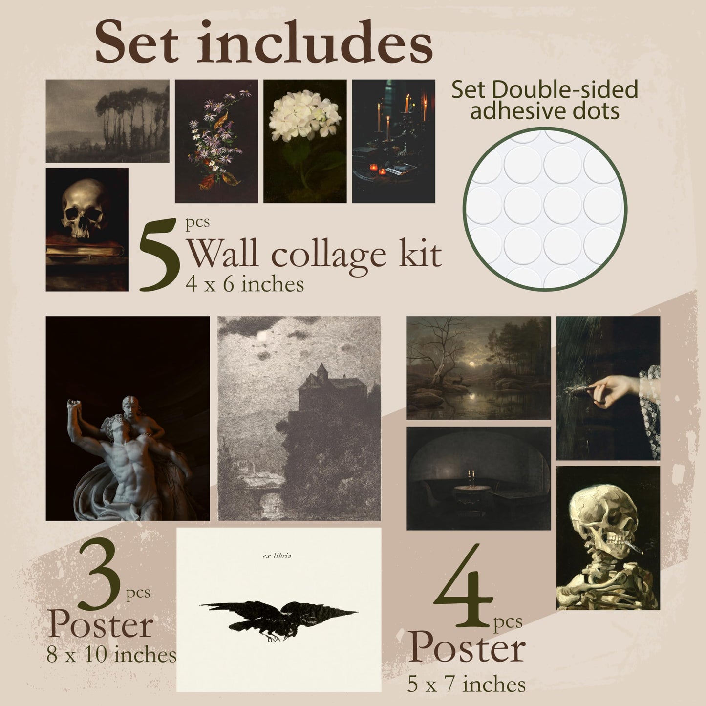 97 Decor Dark Academia Room Decor - Gothic Home Decor, Moody Halloween Decor, Dark Academia Aesthetic Pictures, Creepy Posters Goth Art Prints, Edgy Witchy Gallery Wall Art for Bedroom (UNFRAMED)