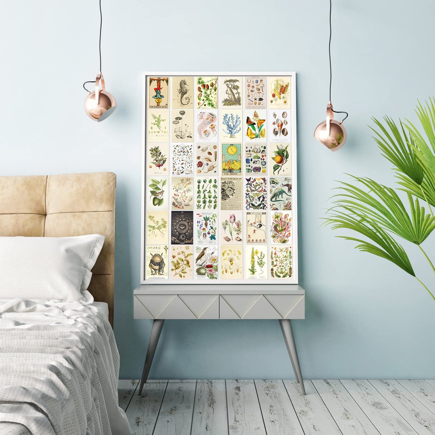 Vintage Botanical Room Decor Aesthetic Pictures Wall Collage Kit, Vintage Illustration Tarot Posters for Room Aesthetic, Cottagecore Wall Decor for Bedroom Dorm Aesthetic, Botanical Wall Art Prints