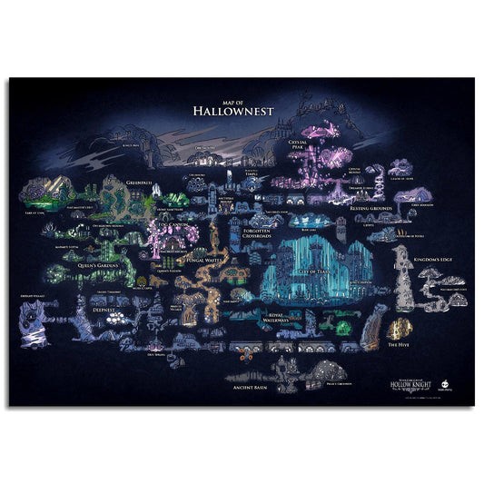 Hollownest T1175's Hollow Knight Map Poster Canvas Prints Wall Art For Home Office Decorations Unframed 18"x12"