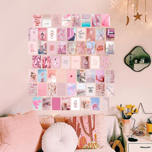 Btaidi 60PCS Pink Aesthetic Picture for Wall Collage,Collage Print Kit, Warm Color Room Decor for Girls, Wall Art Prints for Room, Dorm Photo Display, VSCO Posters for Bedroom 4x6 inch